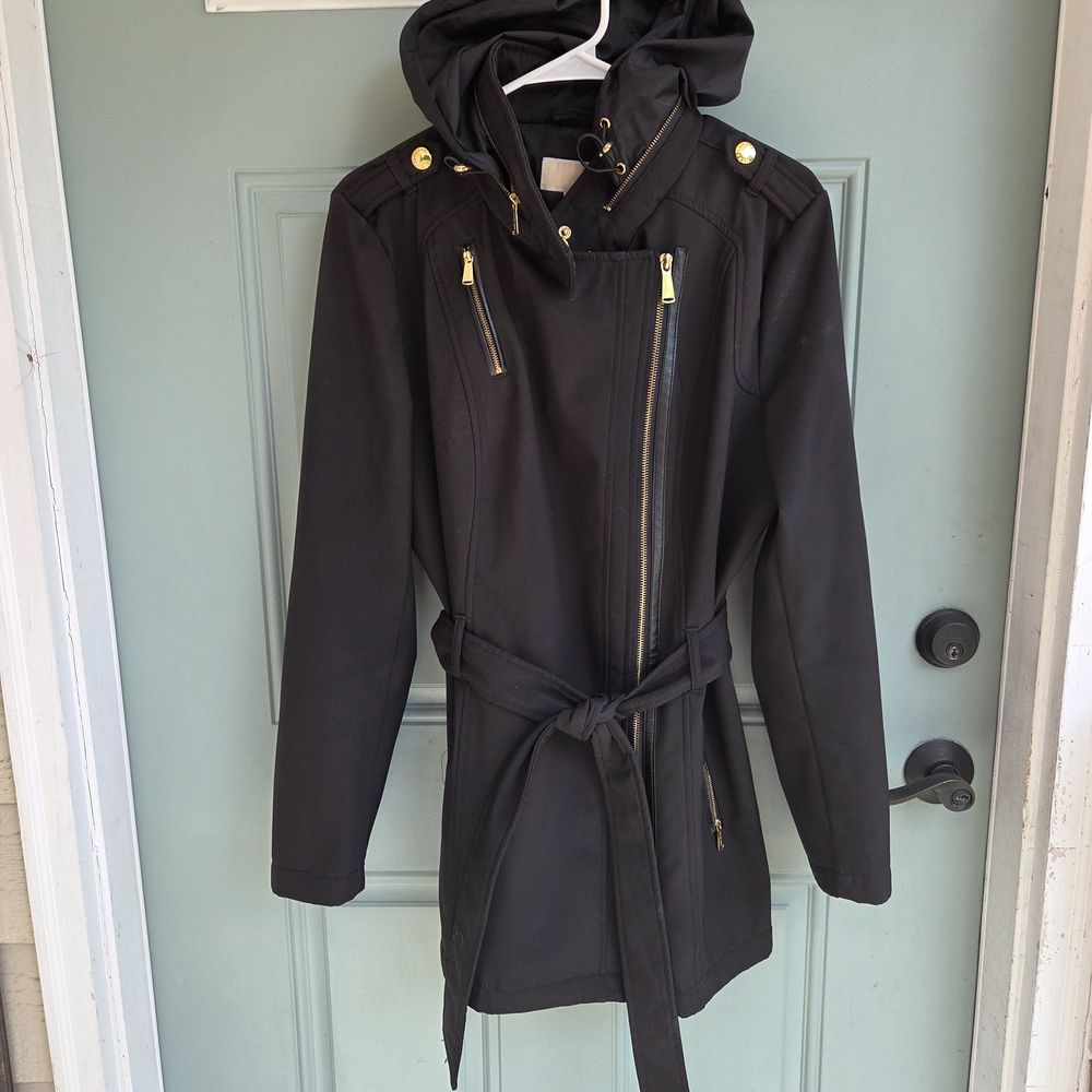 Michael Kors Black Trench Coat with Gold Accents